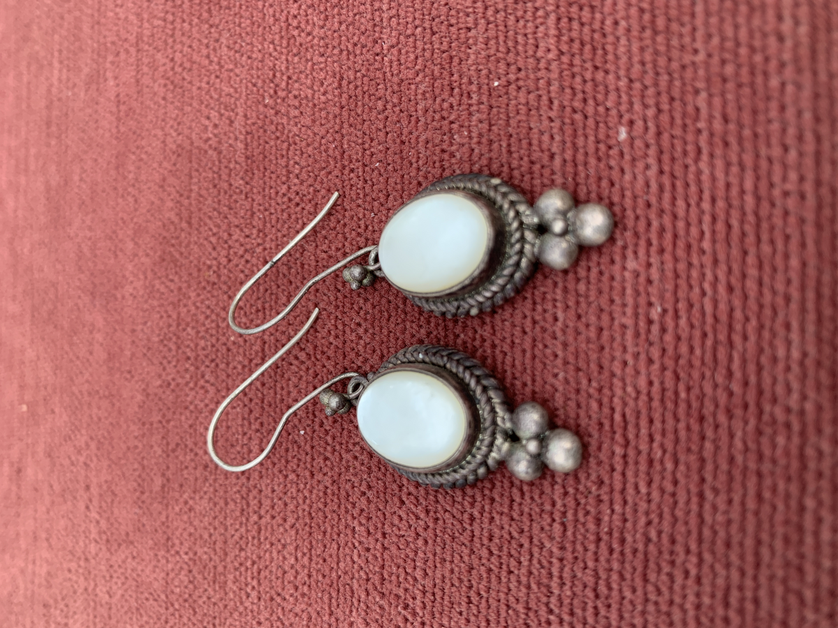 Vintage Sterling Silver Southwestern Style Motherof Pearl Dangle Earrings