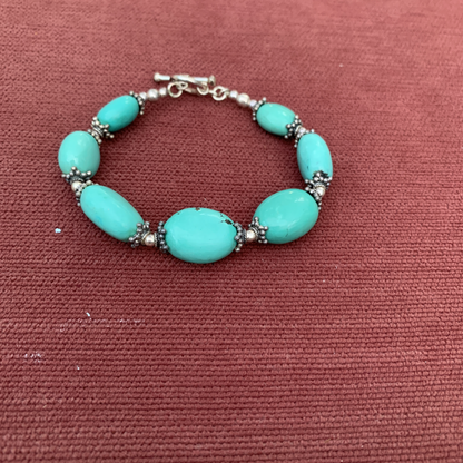 Vintage Turquoiseand Silver Beaded Bracelet
