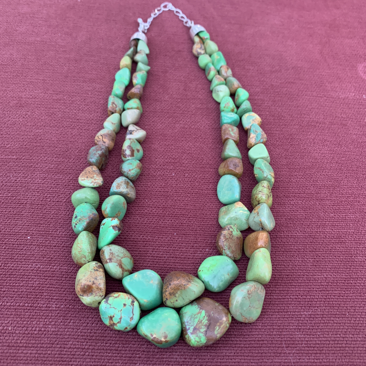 Vintage Two Strand Green Turquoise Nugget Necklace